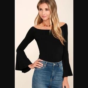Black cotton long bell sleeve shirt